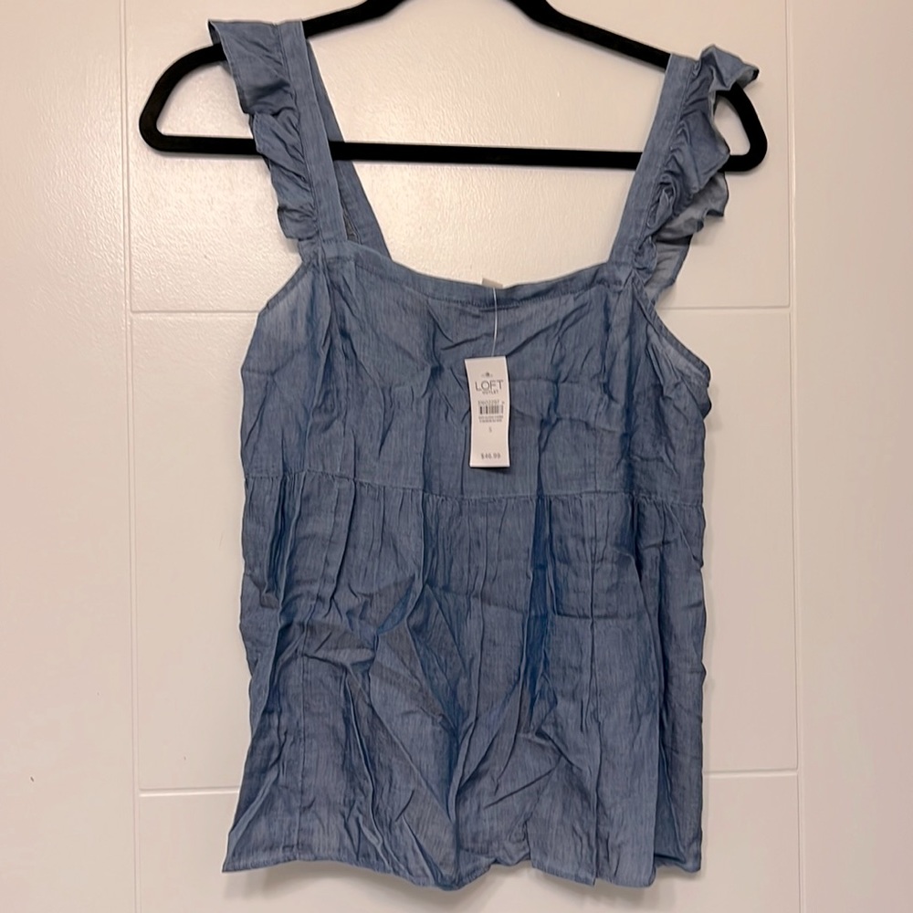 Loft blue top ruffle straps